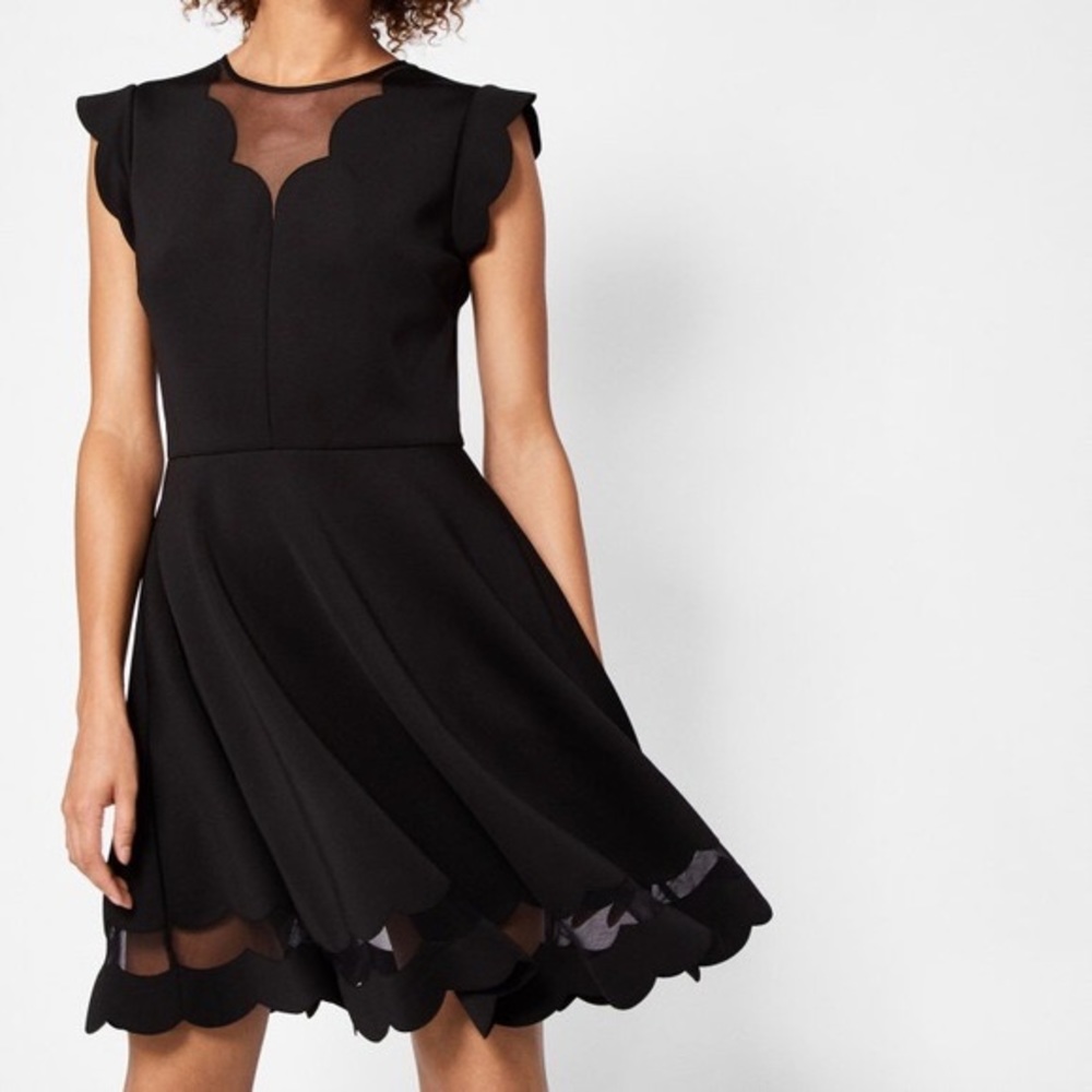Ted Baker Black Scalloped Skater Dress